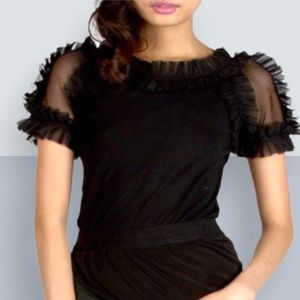 Sioni Black Ruffle Knit Shirt
